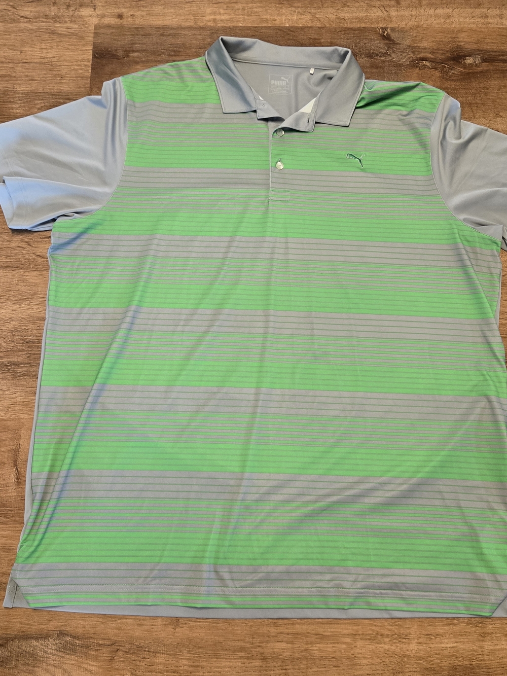 Puma Men’s Green and Gray Striped Polo Shirt XXL